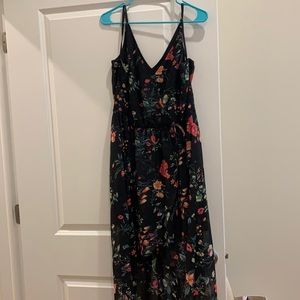 Breathless black floral asymmetric dress